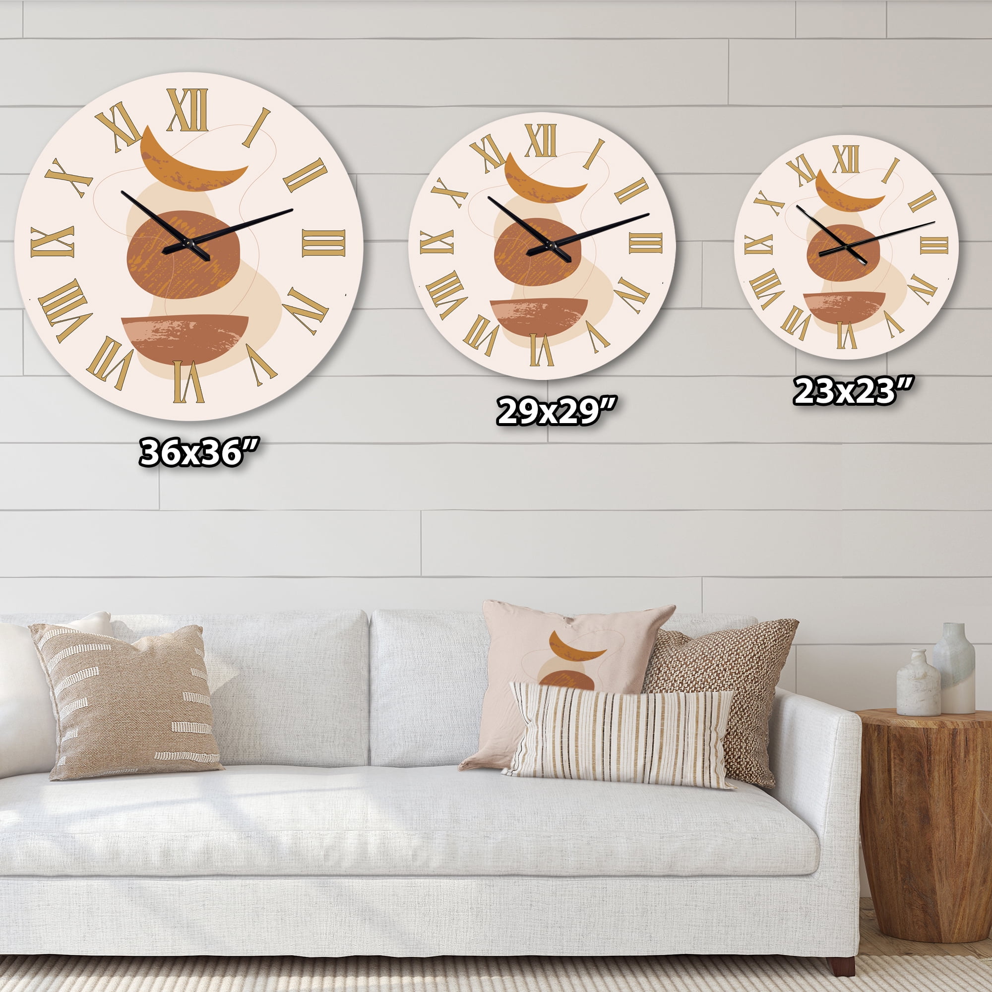 Designart 'Moon And Sun Shapes In Retro Terracotta Tones I' Modern Wall Clock