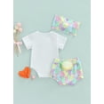 thumbnail image 3 of Jxzom Infant Baby Girls Easter Outfit 3 6 12 18 24 Months Short Sleeve Rabbit Print Romper Elastic Waist Shorts with Hairband 3Pcs Clothes Set, 3 of 7