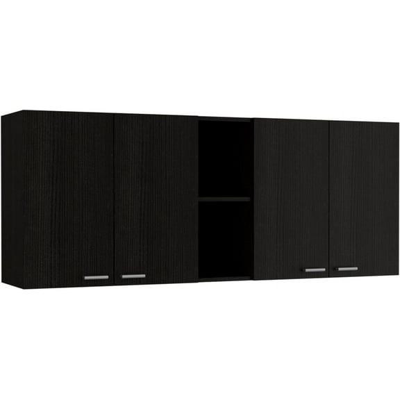 Tuhome Portofino 150 Wall Cabinet, Double Door, Two External Shelves, Two Interior Shelves -Black
