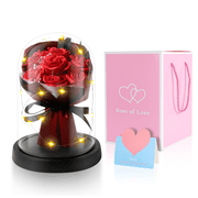 Qoosea Eternal Rose in Glass Dome with LED Lights, Mothers Day Gifts for Mom, Red Rose Forever Flowers Valentine Gift for Girlfriend, Birthday Gifts