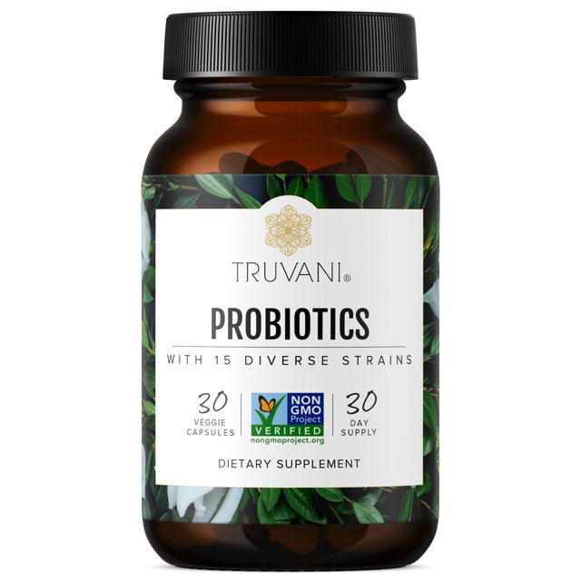 Suplemento probiótico Truvani, 30 porciones, 15 mil millones de CFU, vegano