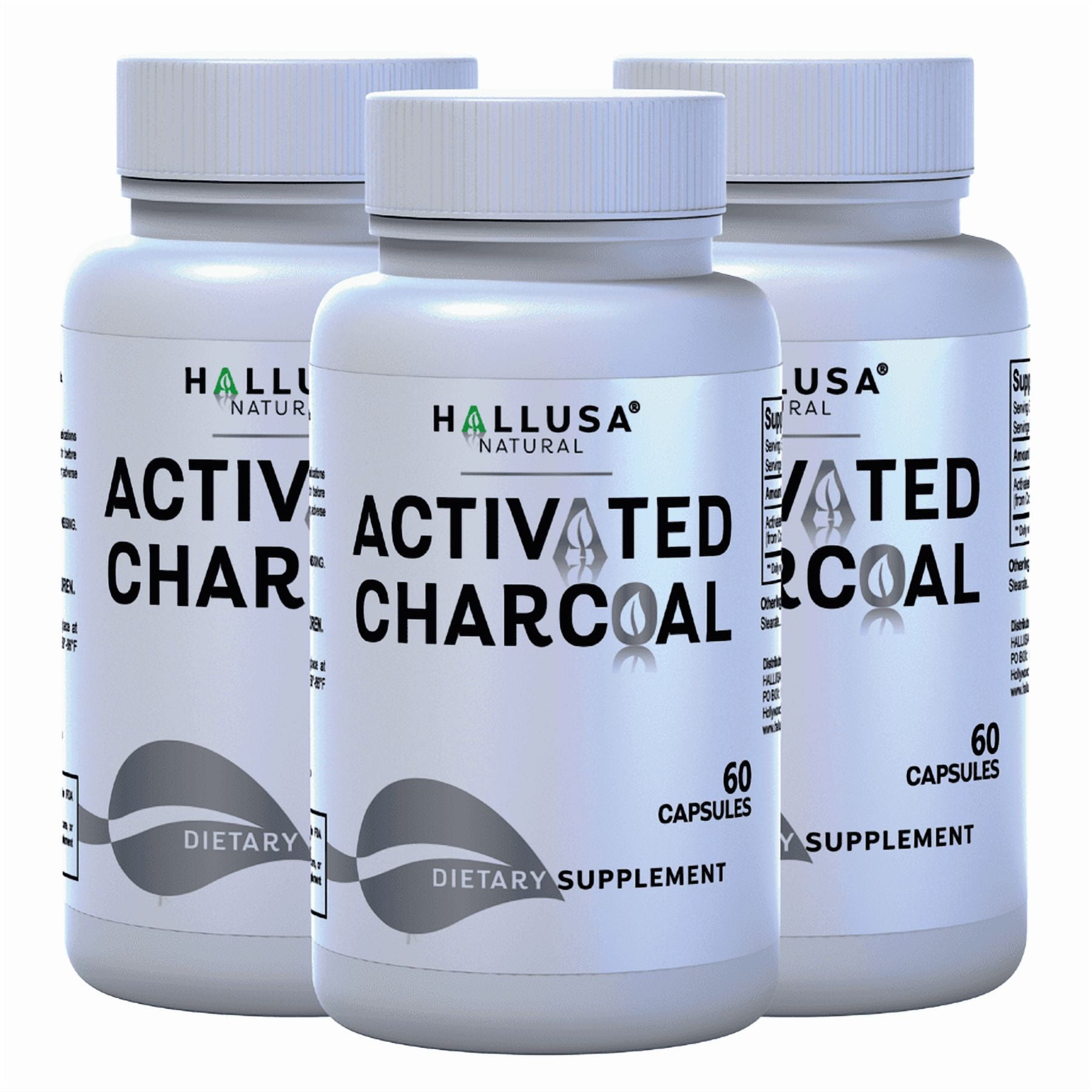 Hallusa Natural Activated Charcoal Supplement 520mg, Gas & Bloating, Digestive Support, Natural Detox, Coconut Shells Dietary Supplement, 180 Capsules