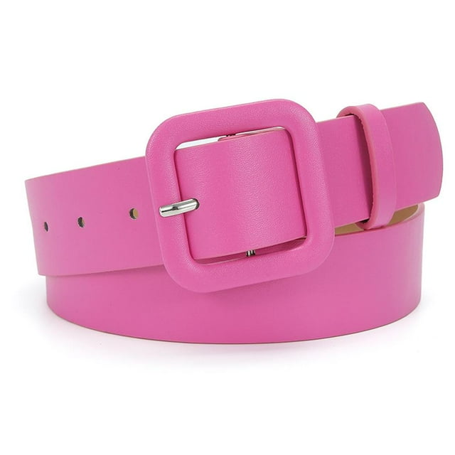 RYGRZJ Womens Candy Color PU Leather Belt with a wide square elastic waistband in vibrant pink. Made from durable PU leather, it measures 105cm by 3.8cm. The retro thick square buckle adds elegance, while the candy color enhances its fashionable appeal. Perfect as a women's accessory for casual wear or dressing up, it highlights the waistline with comfort and style.