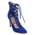 thumbnail image 1 of Liliana DF55 Women Suede Pointy Toe Caged Ankle Gilly Tie Stiletto Pump, 1 of 6