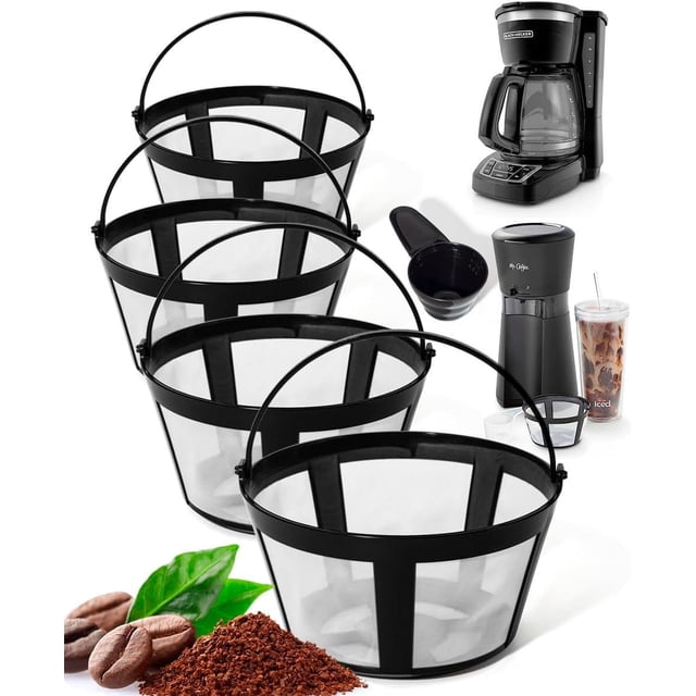 EcoNesxp Filtre à Café Réutilisable 4 Pack avec Poignée Tasse Panier Permanent Filtre à Café Réutilisable pour Machine à Café