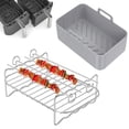 thumbnail image 3 of 2Pcs Accessoires de Friteuse d'Air Ensemble avec Pot de Silicone de Friteuse d'Air et Double Rack de Couche avec la Doublure Réutilisable de Friteuse d'Air de Brochette avec le Support de Friteuse d'Air de Poignée en Acier Inoxydable avec 4 Brochettes, 3 of 6