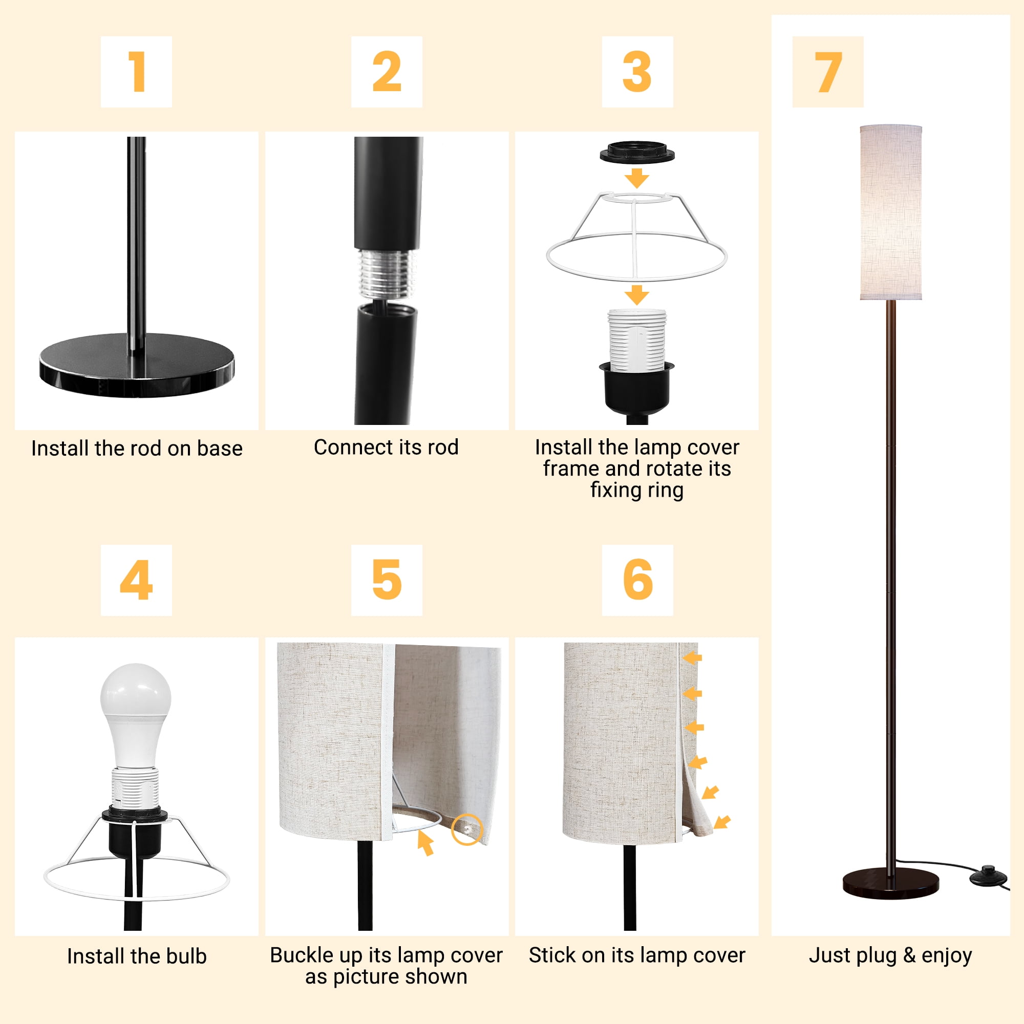 DAYBETTER LED Floor Lamps, 3 Colors Temperature, 9W LED Bulb, Modern Standing Lamps with Lampshade, for Living Room Bedroom Office