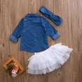 thumbnail image 6 of Toddler Baby Girls Outfits Long Sleeve Denim top + White Tutu Skirt 3PCS Clothes Set, 6 of 8