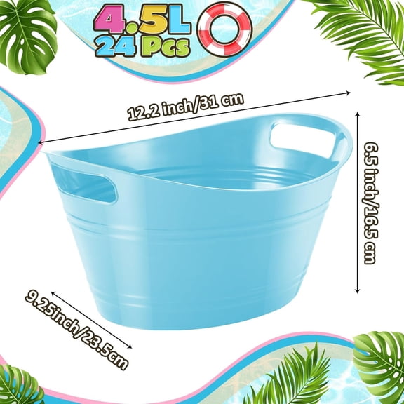 24 Pcs Oval Storage Tub with Handles 4.5L Plastic Ice Bucket, Wine, Beer, Champagne Drink Cooler for Parties, Beverage Storage Basket(Sky Blue)