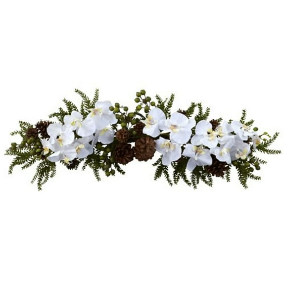Nearly Natural 30" Phalaenopsis Orchid & Pine Swag