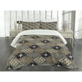thumbnail image 3 of Ambesonne East Quilted Bedspread Set 3 Pcs, Old Fashioned Batik Pattern, King Size, Tan Black, 3 of 5