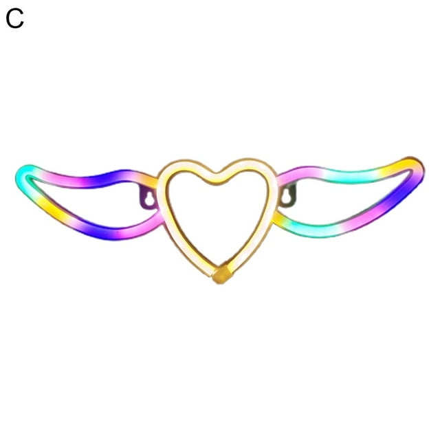 Neon Light Colorful Creative Heart Wing Wall Hanging Neon Sign Decorative Props Gift for Valentines Day