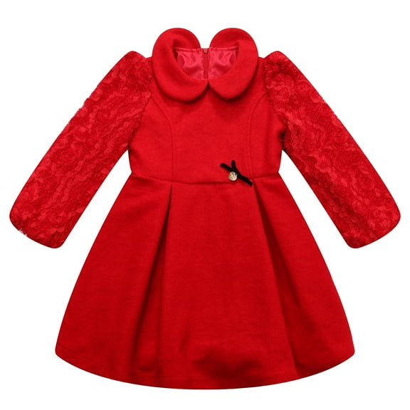 Richie House Girls' Sweet Wool Dress with Lapel Collar RH1396