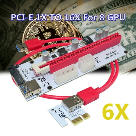 Grtsunsea 6 Pcs PCI-E Express 1x to 16x Extender Riser Card Adapter + USB 3.0 SATA Power Cable for Bitcoin 8 GPU
