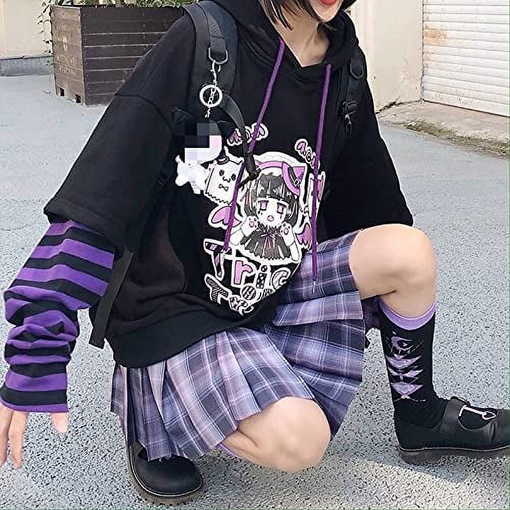 CoCopeaunt Men Y2K Harajuku Hoodie Kawaii Japanese Manga Aesthetic Fake Two  Piece Sweatshirt Anime Preppy Oversize Cute Pullover Tops 