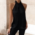 thumbnail image 2 of MESSUEN Halter Tank Front Tie Tops for Women Halter Cutout Satin Tank Basic Tees for Women Basic Womens Tank Tops Black L, 2 of 5