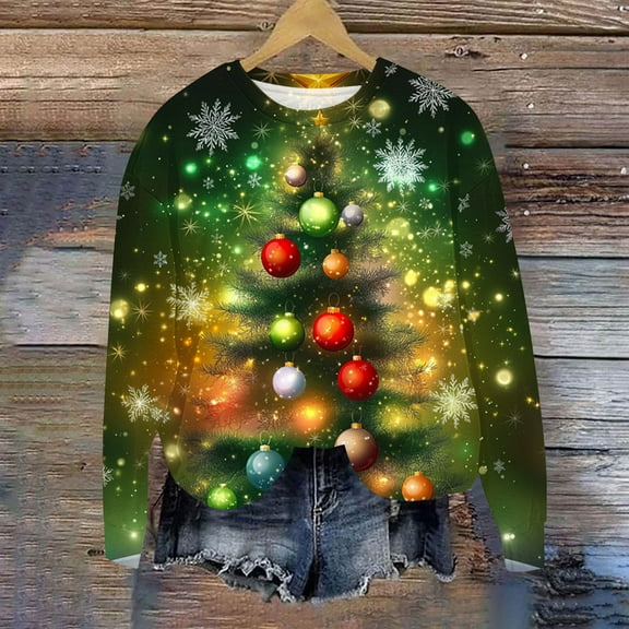 Ailaofu Ugly Christmas Sweatshirts Women Christmas Sweater Xmas Tree Sequin Top Winter Crewneck Family Holiday Outfits