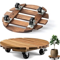 2 Pack 16 inch Plant Caddy Plant Stand with Wheels Rolling, Heavy Duty Wooden Round Plant Dolly Rollers with Metal Lockable Casters Indoor Outdoor Pot Plant Roller Base Caddies,Patio,Flower Pot