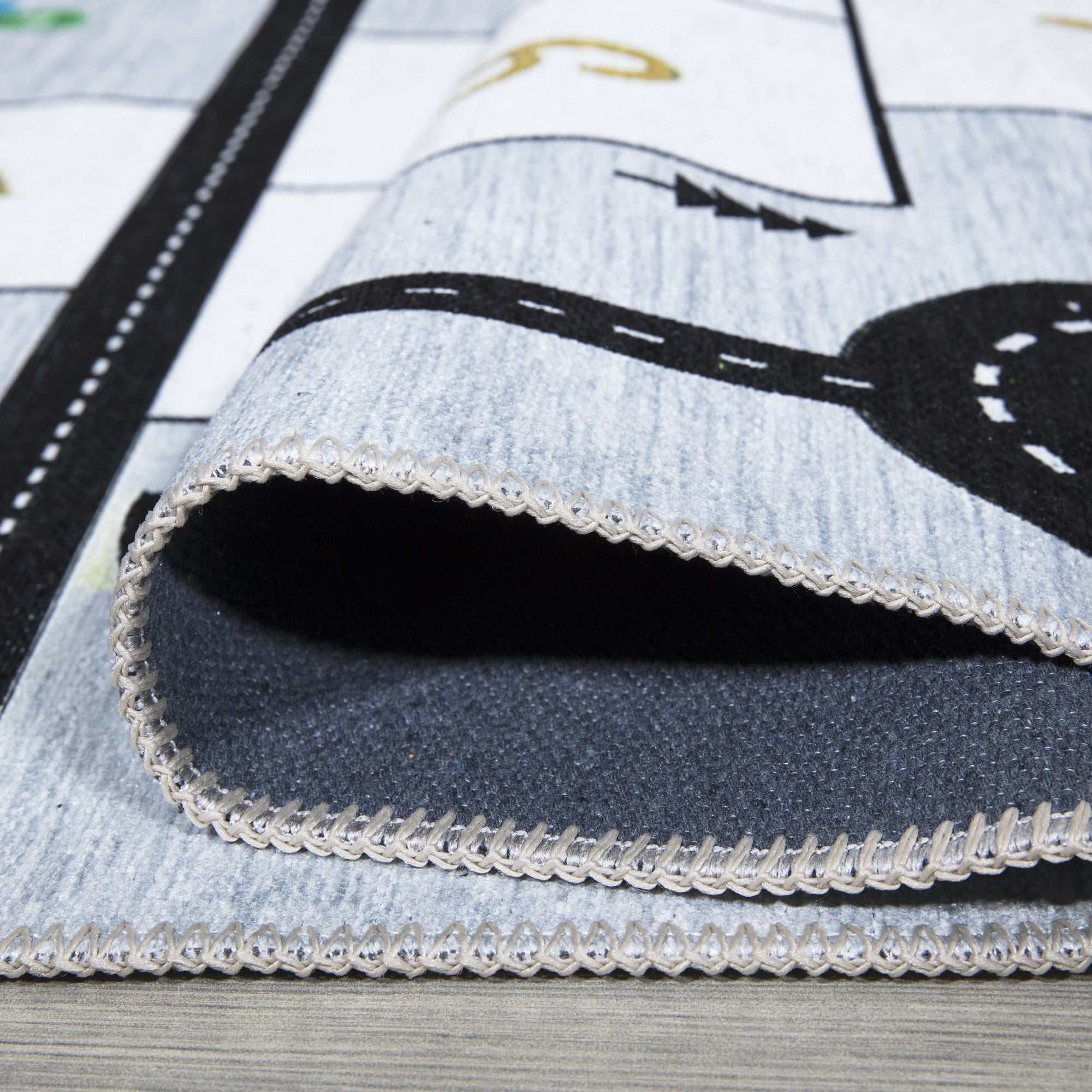 Ottomanson Machine Washable Flatweave Hopscotch 3x6 Kids Play Mat Runner Rug, 2'7" x 6', Gray/Yellow