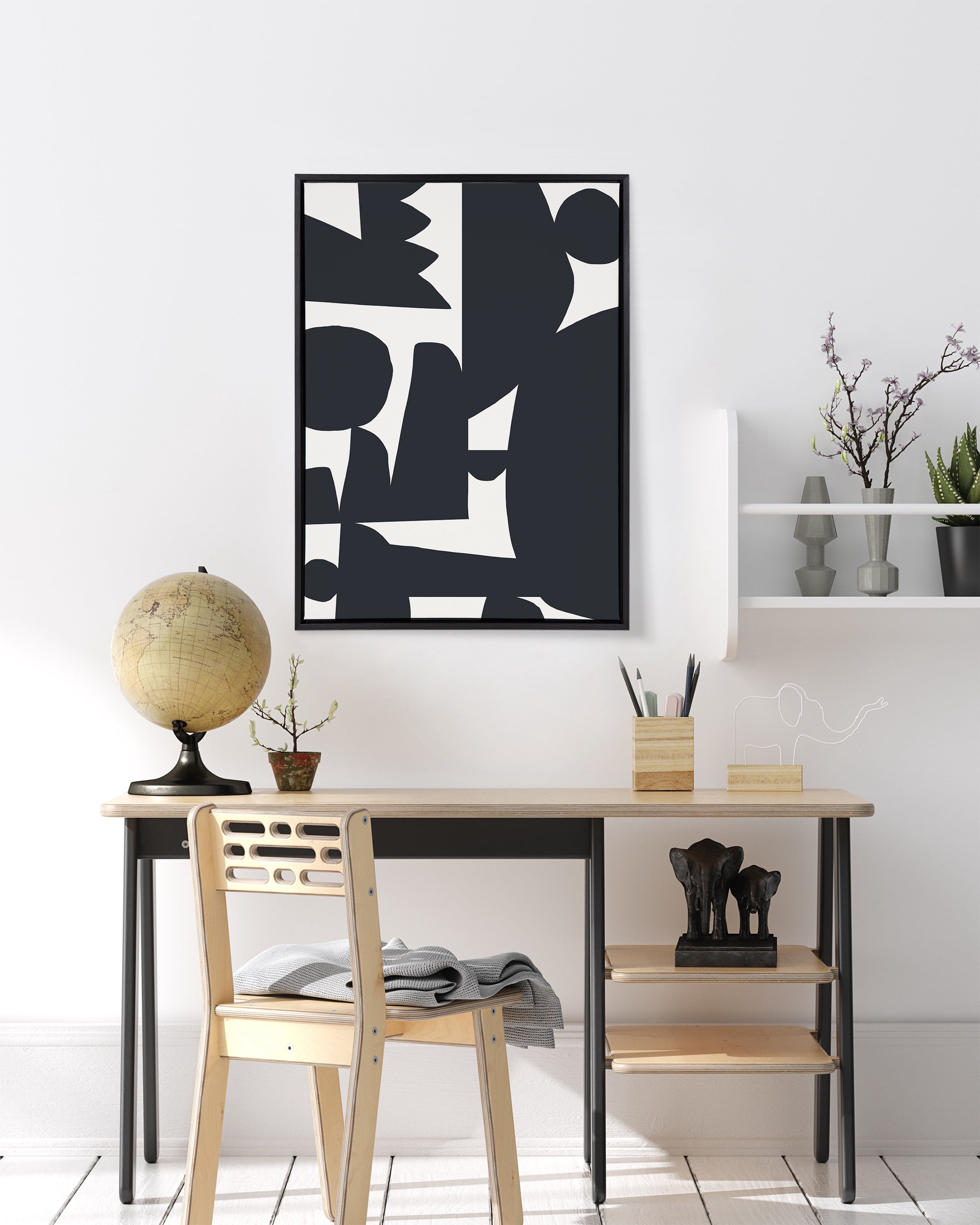 Kate and Laurel Sylvie Quiet Jungle 1 Framed Canvas Wall Art by Kelly Knaga, 28x38 Black, Modern Abstract Art for Wall