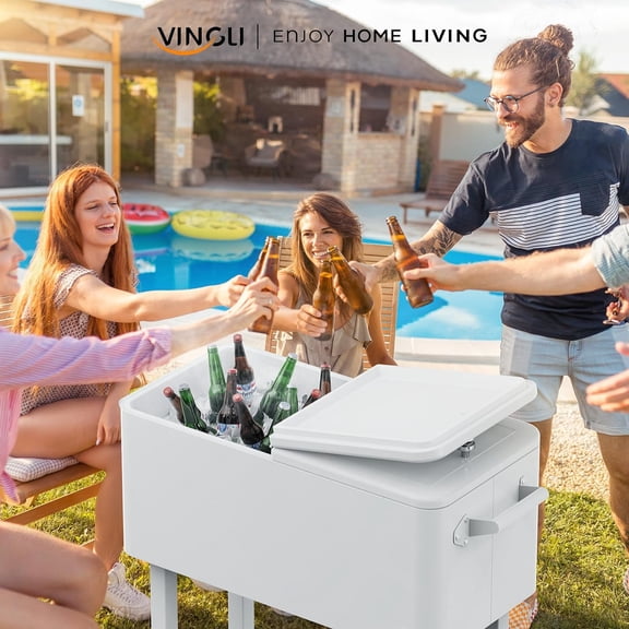 80 Quart Rolling Ice Chest, Portable  Party Bar Drink Cooler Cart with Shelf and Bottle Opener