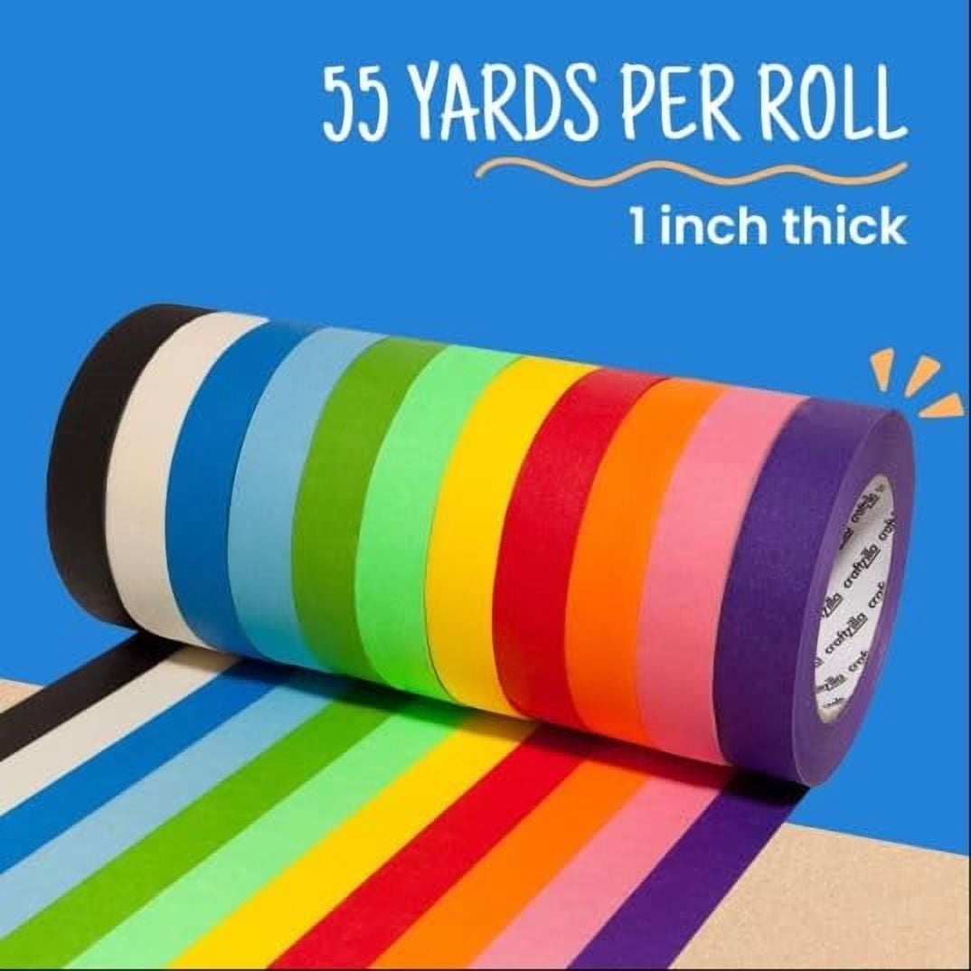 Craftzilla Colored Masking Tape - 11 Roll Multi- Pack  55 Yards X 1 In Colorful Craft Tape- Great For Arts & Crafts Labeling And Color- Coding