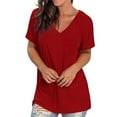 thumbnail image 2 of Annhoo Summer Womens Short Sleeve Tops with Pocket Casual Loose V Neck Blouses Comfy Going out Shirt Tunics, 2 of 6