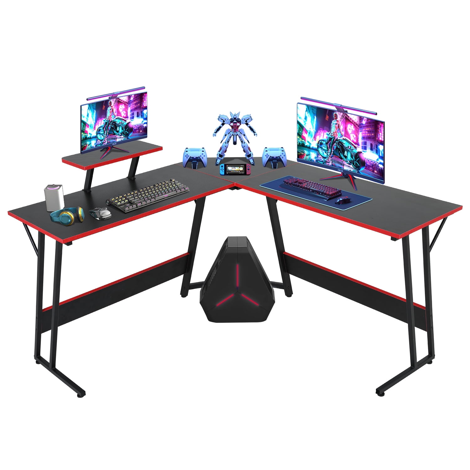 CL.HPAHKL L Shaped Corner Desk, PC Gaming Desk Table with Large Desktop 50 Inch L Shape Computer Desk Corner Gaming Desk with Monitor Stand for Home Office Dorm Small Space, Easy to Assemble, Black