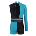 thumbnail image 5 of TiaoBug Gymnastics Leotard for Girls Cheerleading Outfit Sequin Color Block Short Jumpsuit Tumbling Biketard Light Blue 6, 5 of 7