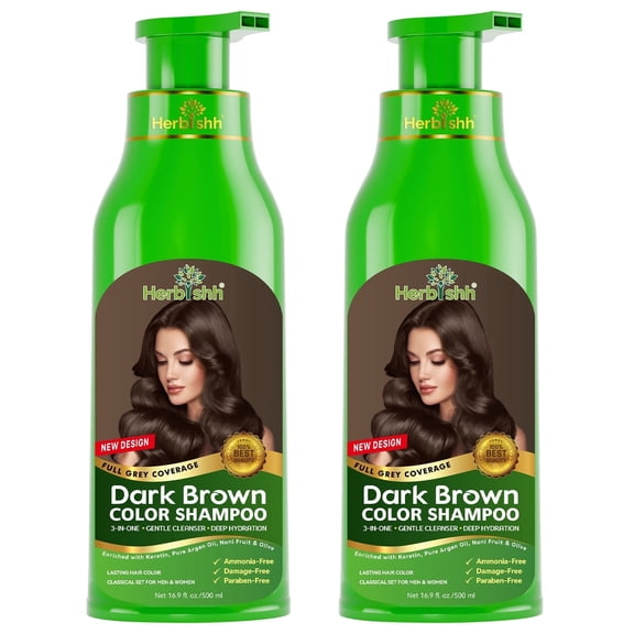 Herbishh Dark Brown Hair Color Shampoo for Gray Hair – Buy 1 Get 1 Free | 3-in-1 Hair Dye, Conditioner & Shampoo | 100% Gray Coverage | Ammonia-Free | 500ml Each | For Men & Women
