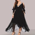 thumbnail image 2 of Black and Friday Deals 2023 Cotonie Women's Solid Color Off Shoulder Dresses Irregular Hem Elbow Sleeve V-Neck Long Skirts 2023 Trendy Casual,Black,XXXL, 2 of 6