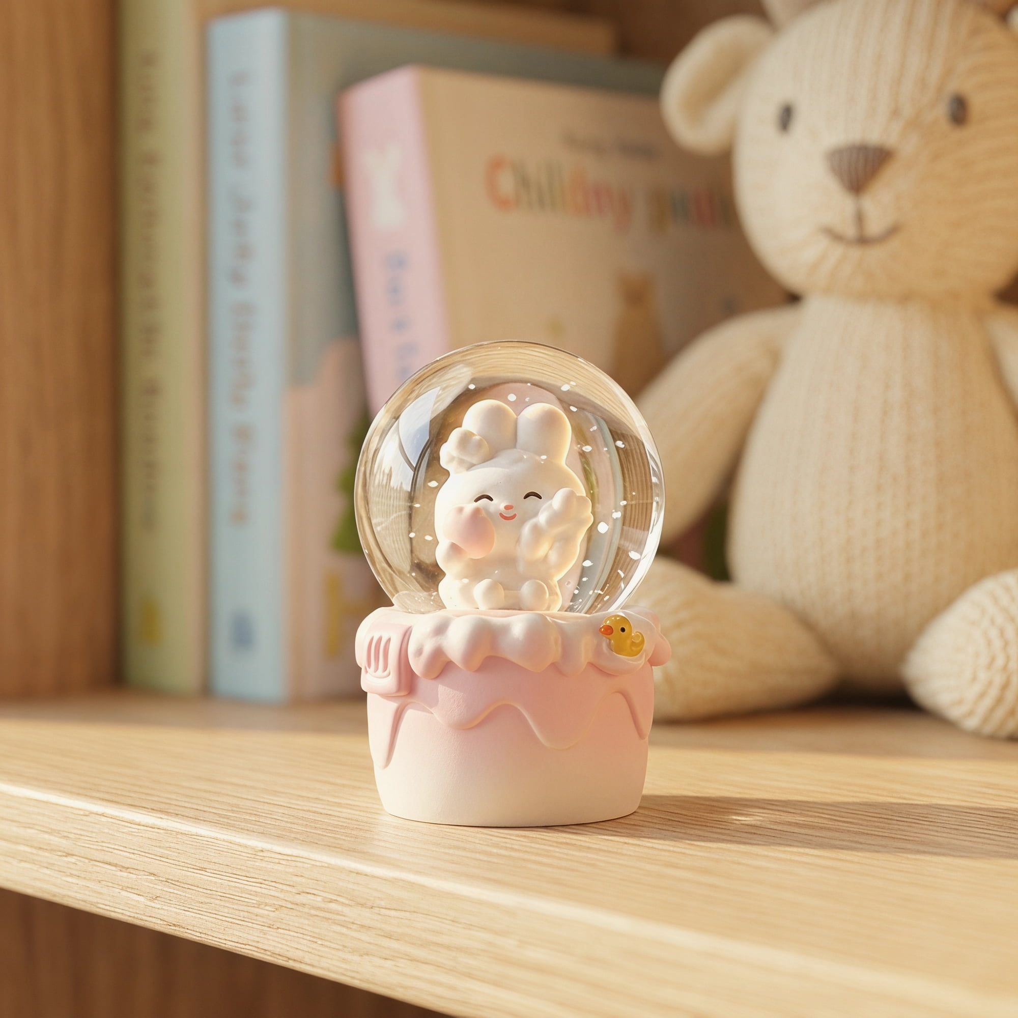 Unique Bargains Cartoon Light Up Crystal Ball Mini Resin Snow Globe LED Sphere Pink