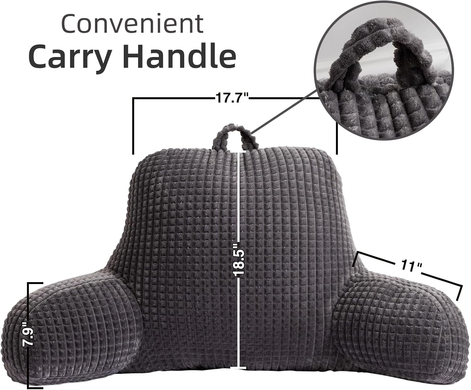 Reading Pillow Bed Wedge Large Adult Children Backrest with Arms Back Support for Sitting Up in Bed/Couch for Lounging Bedrest,Waffle Stereoscopic Design,Darkgrey