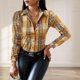 thumbnail image 5 of Camisas De Verano Camisas casuales para mujer Camisa de solapa estampada de oficina Blusa superior con botones (Amarillo M) Ygjytge para Mujer Amarillo T S, 5 of 7