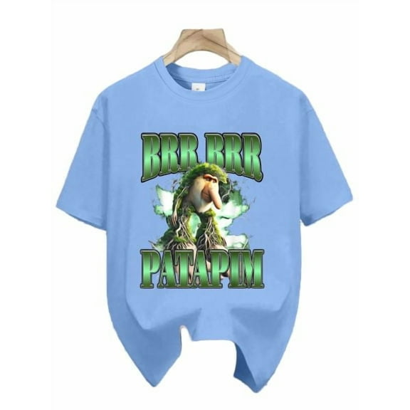 Okgogo 8-12Y Boys' Blue Tops with "BRR BRR PATAPIM" Tree Monkey Graphic - Cool & Vibrant Casual Summer T-shirt