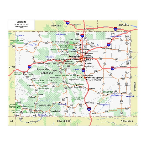 Large Map Of Colorado Large Roads And Highways Map Of Colorado State-20 Inch By 30 Inch Laminated  Poster With Bright Colors And Vivid Imagery-Fits Perfectly In Many  Attractive Frames - Walmart.com