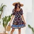 thumbnail image 5 of Womens Summer Dress- Square Neck Puff Sleeve Boho Floral Smocked Ruffle Hem A-line Mini Short Dresses, 5 of 6