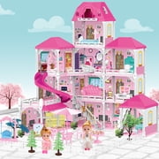 Beefunni Dollhouse for Girls,4 Stories 12 Rooms Dollhouse with 2 Princesses Slide Accessories,Toddler Playhouse Gift for for 3 -6 Year Old Girls Toys