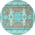 thumbnail image 1 of Ahgly Company Indoor Round Geometric Light Blue Traditional Area Rugs, 3' Round, 1 of 4