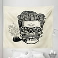 thumbnail image 1 of Indie Tapestry, Hipster Gentleman Skull with Mustache and Eyeglasses with Inscription Vintage, Fabric Wall Hanging Decor for Bedroom Living Room Dorm, 5 Sizes, Black Cream, by Ambesonne, 1 of 1