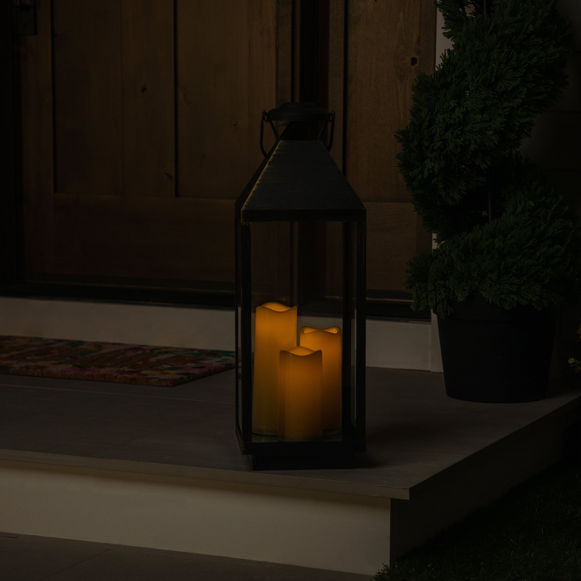 Northlight Lantern with Flameless LED Candles - 24" - Gold and Brushed Black
