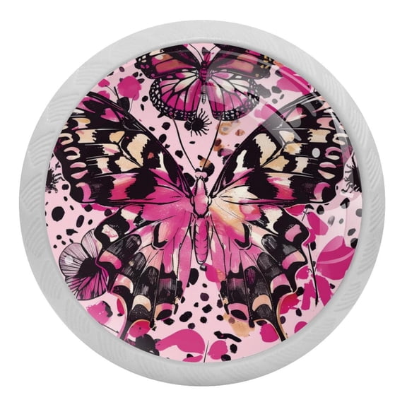 PhooArto Pink Butterfly Splash Pattern 4 PCS Crystal Glass Cabinet Knobs, Drawer Kitchen Cabinets Dresser Cupboard Wardrobe Pulls Handle - Glowing in the Dark