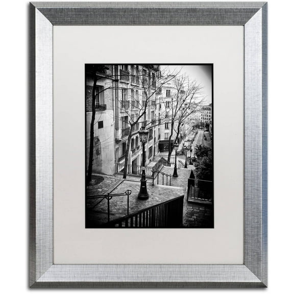 Trademark Fine Art "Parisian Lamppost" Canvas Art by Philippe Hugonnard, White Matte, Silver Frame