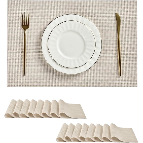 USIONE 8 PCS Washable Placemats, Table Placemats Set, Durable Non-Slip PVC Vinyl Table Mats for Dining Table Home Party