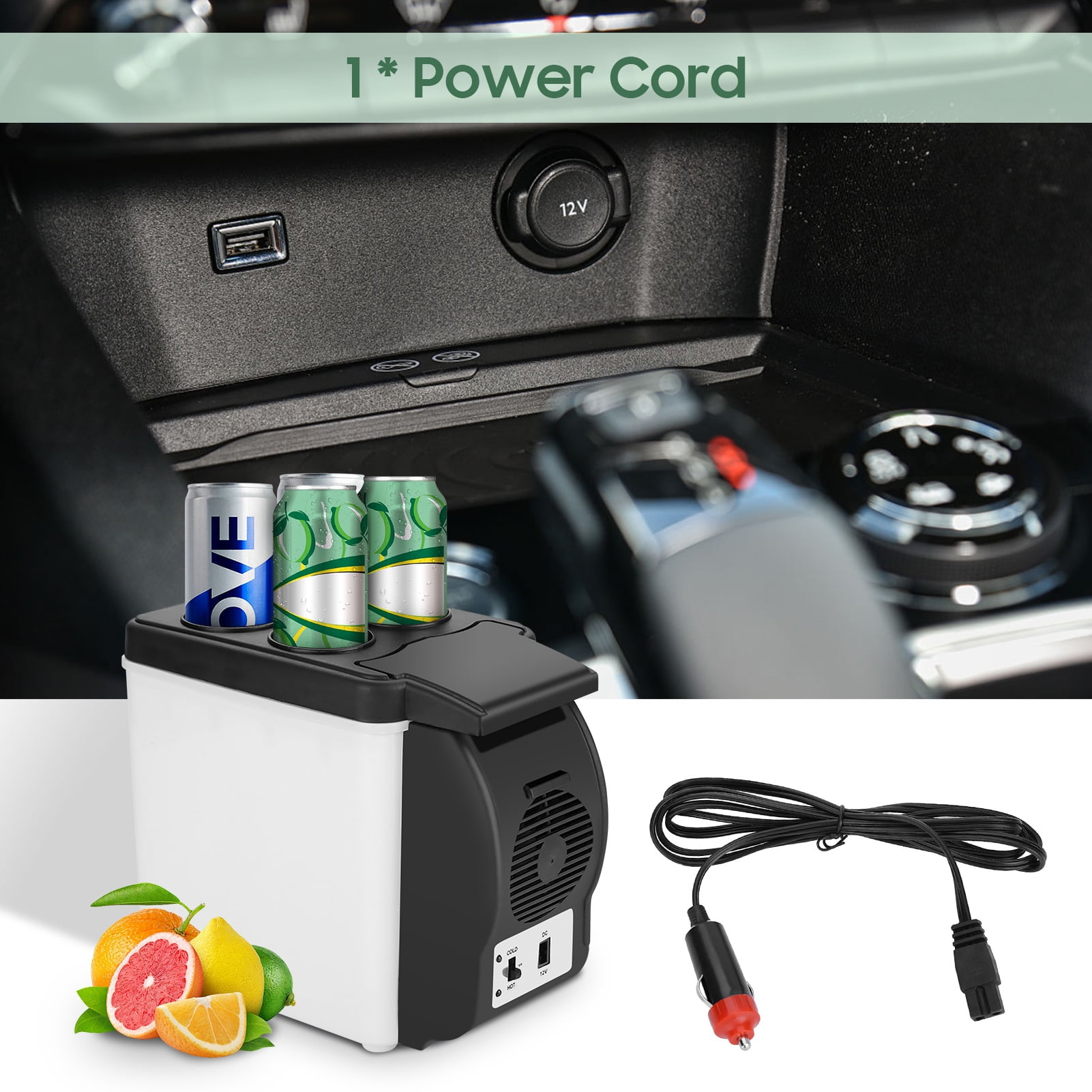 Tebru 6L Portable Car Refrigerator, Black and White, 12.01" x 9.84" x 6.30"