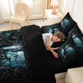 thumbnail image 5 of Homewish Gothic Halloween Skull 7pcs Queen Bedding,Blue Rose Flowers Bedding Comforter Set Queen,Black Reversible, 5 of 8