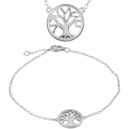 Brinley Co. Women's Sterling Silver Tree of Life Necklace and Bracelet Set