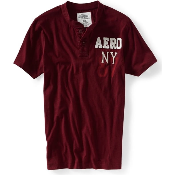 Aeropostale Mens Ny87 Patch Henley Shirt, Rojo, Mediano Aeropostale henley