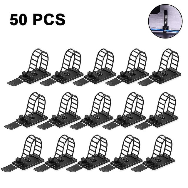 50pcs Adjustable Self-adhesive Cable Ties Cord Clamp Extra Screw & Hole Wire Holder, For