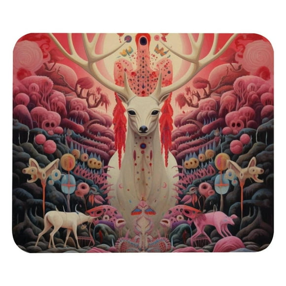 Square Mouse Pad Bohemian Deer Pink Pattern, Personalized Comfortable Custom Mouse Mat Design, Non-Slip Rubber Base Computer Mouse Pads for Wireless Mouse
